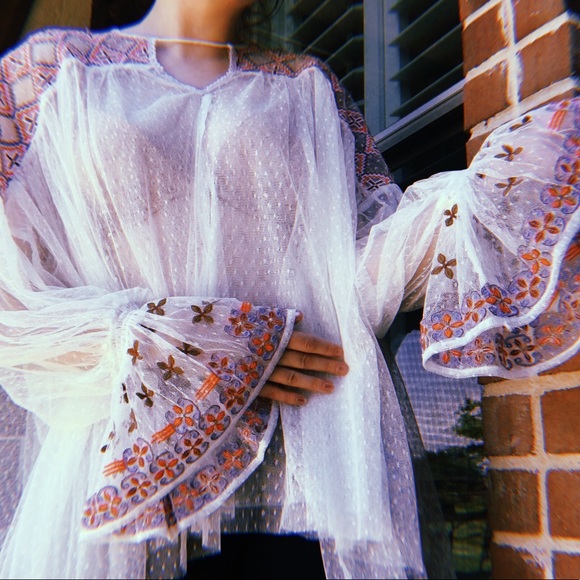 Free People Tops - Embroidered see through mesh lace Free People Top